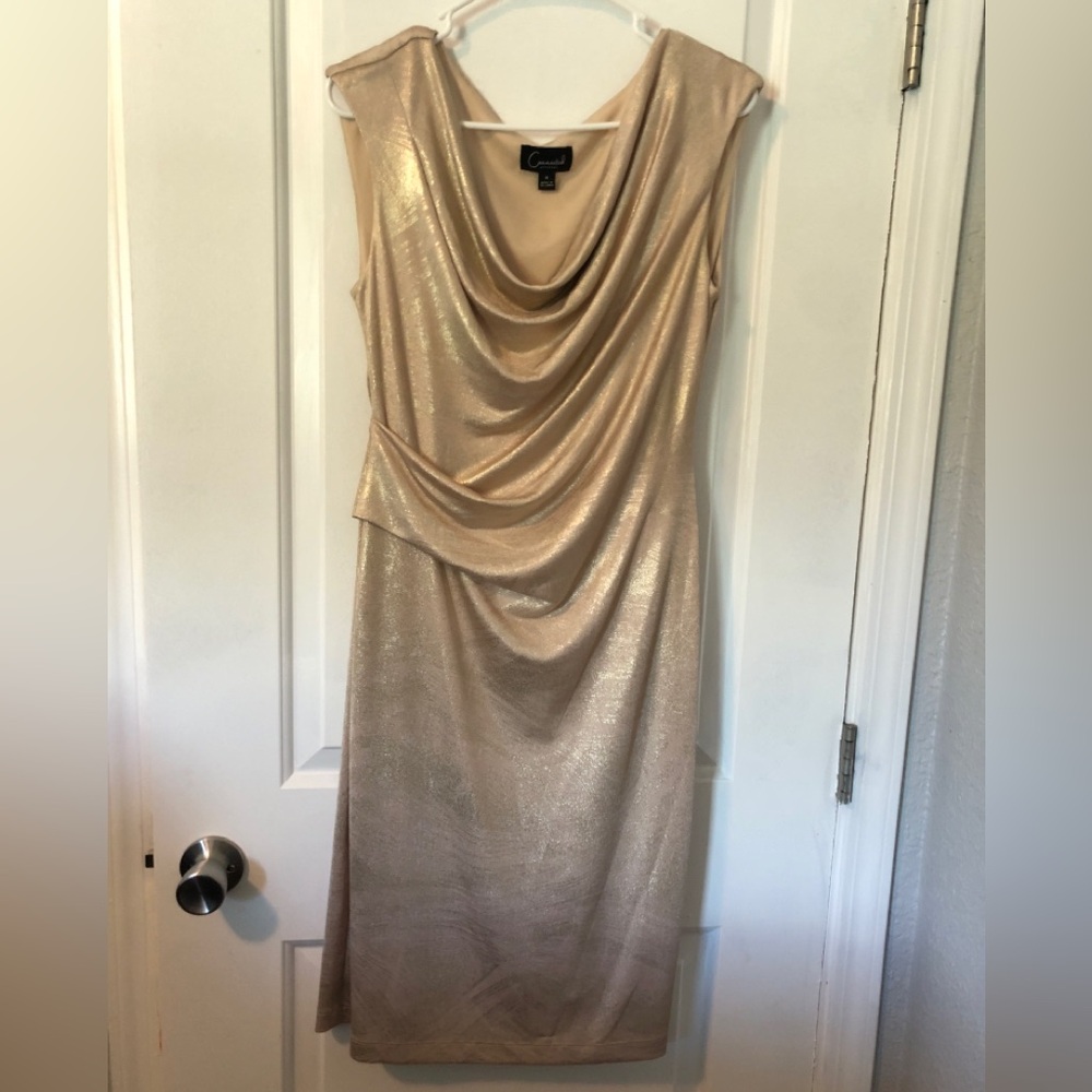 Champagne Gold Sheath Midi Dress by Connected Apparel